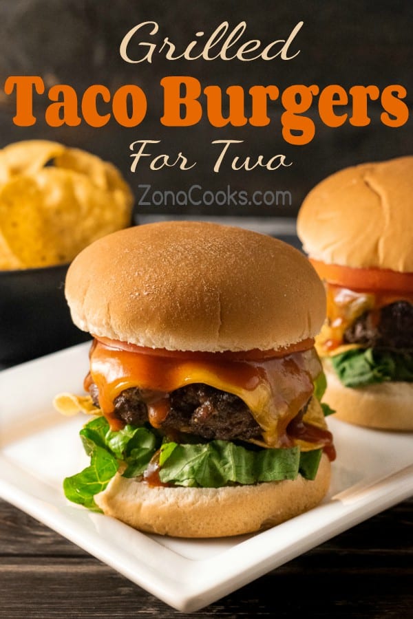 a graphic of Grilled Taco Burgers for Two