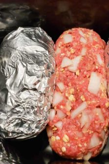 Slow Cooker Meatloaf and Baked Potatoes in a crockpot.