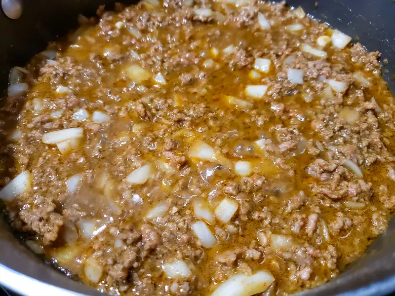 taco meat cooking in a pan