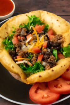 a Taco Salad in a Fried Tortilla Bowl.