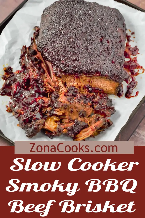 slow cooker smokey bbq beef brisket on a tray