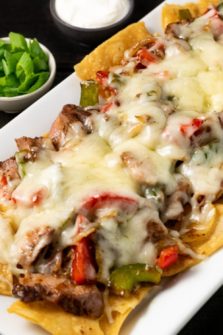 Steak Fajita Nachos on a platter.