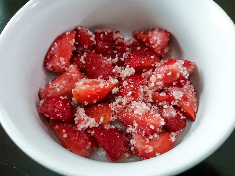 strawberry filling in an oven safe bowl.