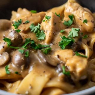 Chicken Stroganoff in a bowl.