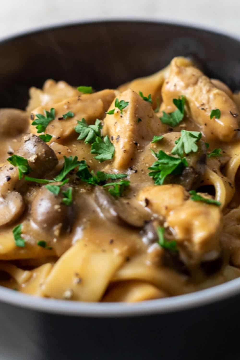 Chicken Stroganoff in a bowl.
