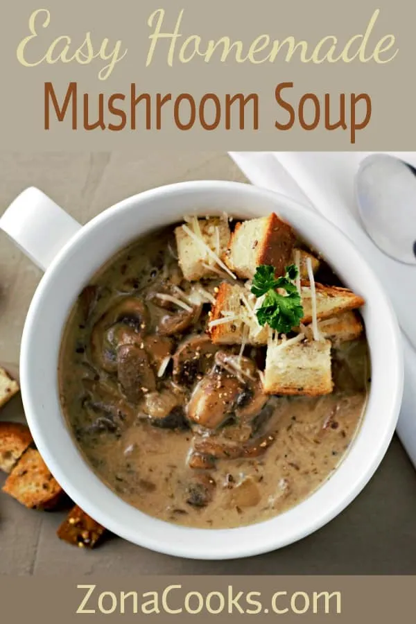 easy homemade mushroom soup in a bowl.