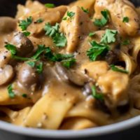 Chicken Stroganoff in a bowl.