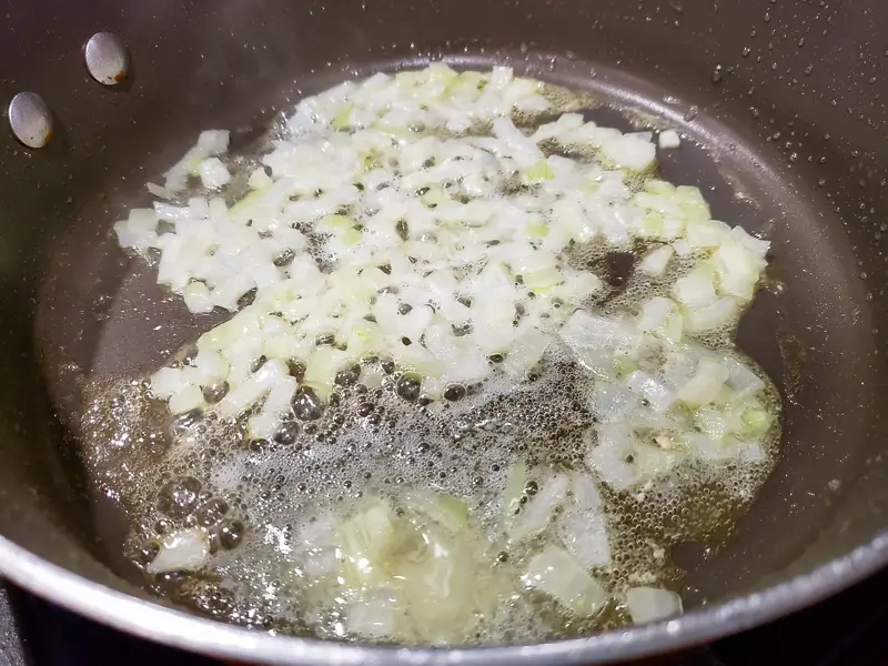 diced onions cooking in butter.