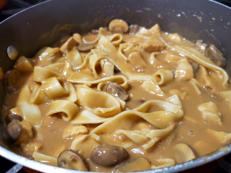 egg noodles added to the chicken stroganoff