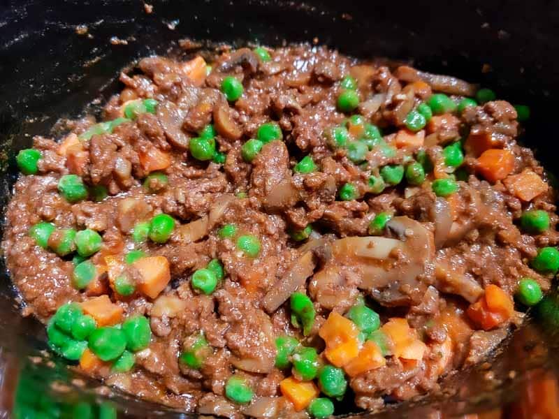 peas and carrots added to the shepherd's pie.