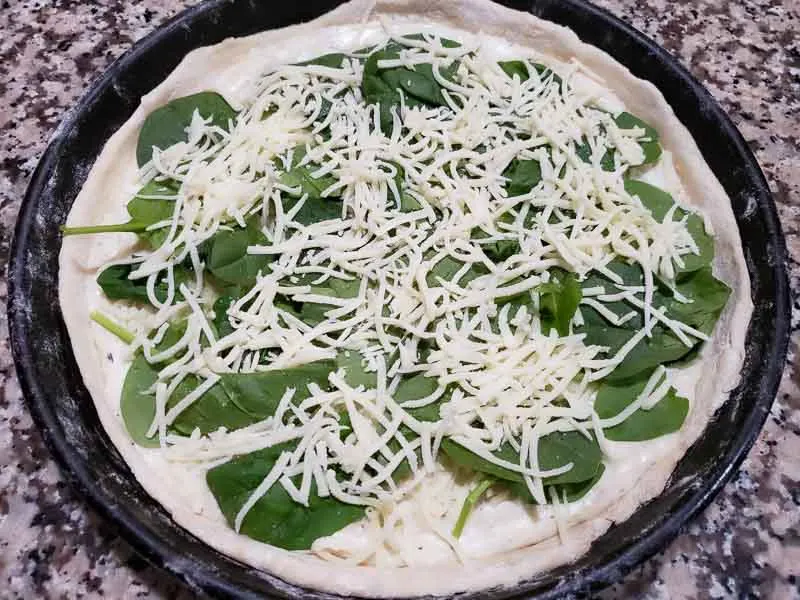 more mozzarella layered on pizza