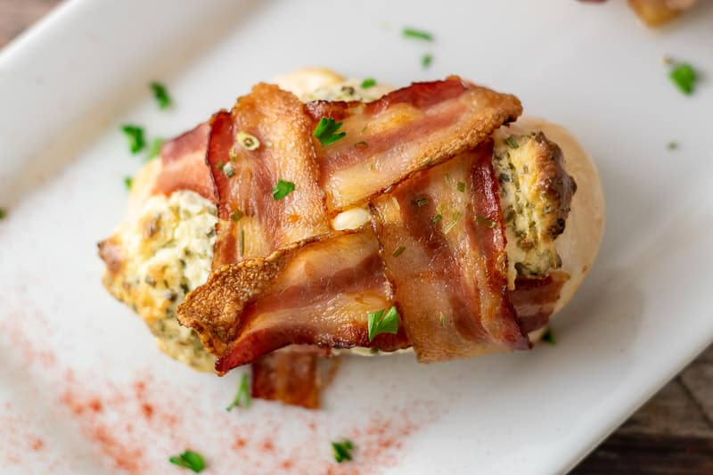 One Bacon Weave Cream Cheese Chicken on a plate