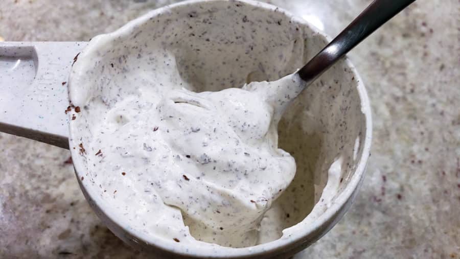 shaved baker's chocolate stirred into whipped cream