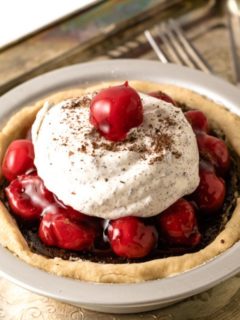 Black Forest Pie in a small pie pan.