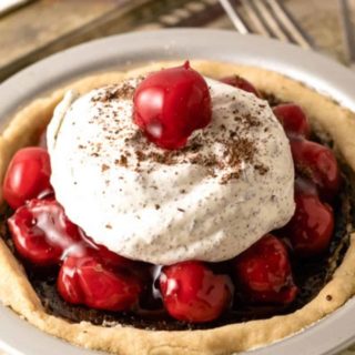 Black Forest Pie in a small pie pan.