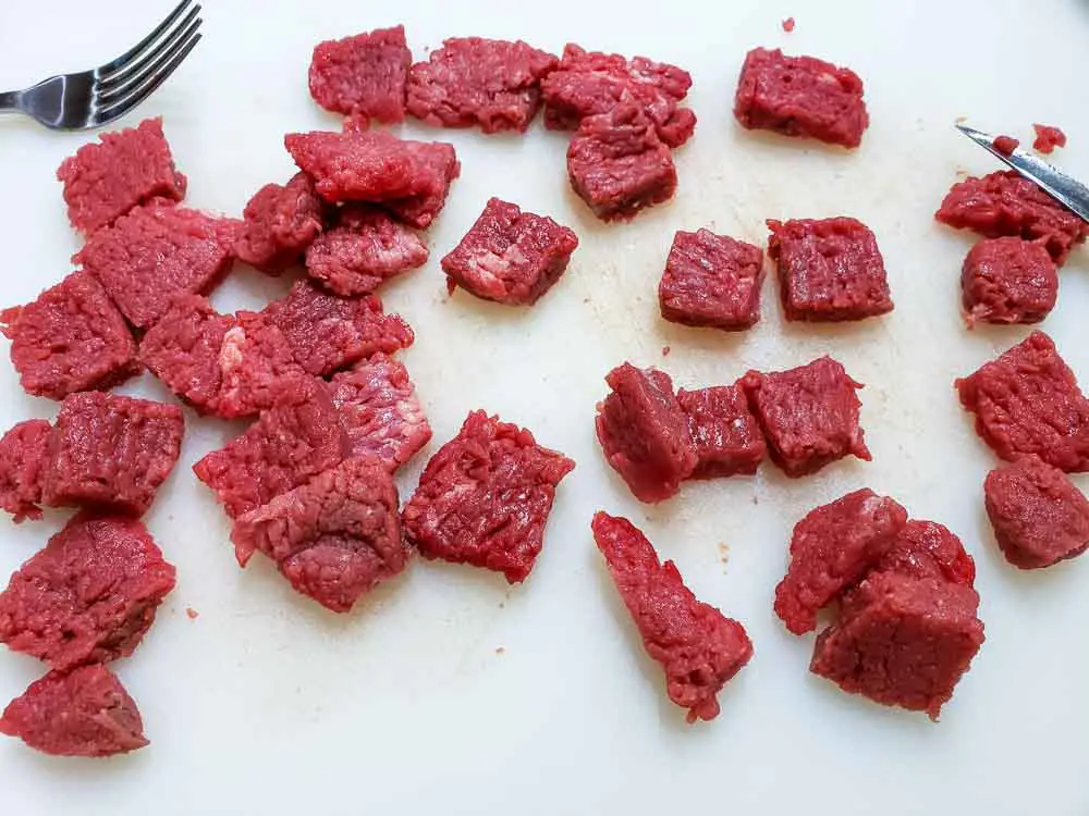 cube steak cut into bite sized cubes.