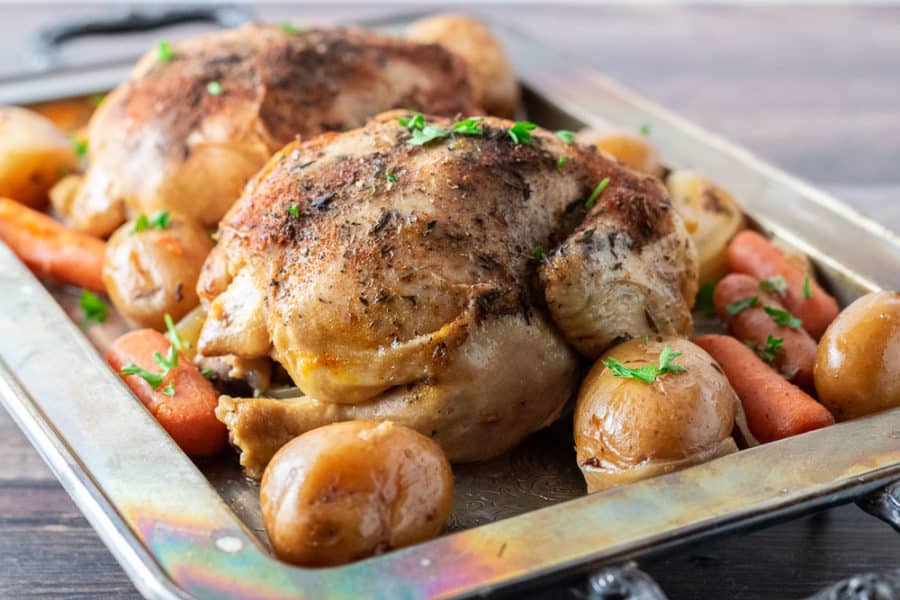 Crockpot Cornish Hens and Veggies close up view