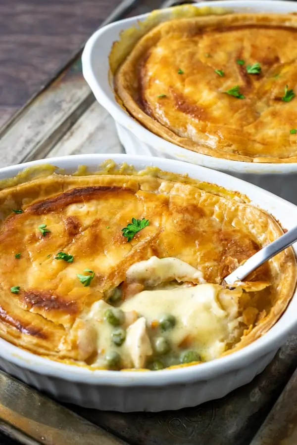 Creamy Chicken Pot Pie in individual dishes.