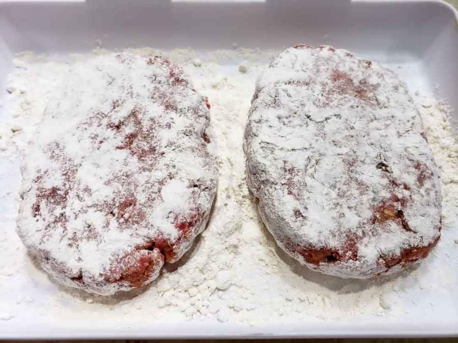salisbury steak patties dredged in flour
