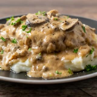 Salisbury Steak and Mushroom Gravy over mashed potatoes