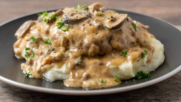 Salisbury Steak and Mushroom Gravy over mashed potatoes