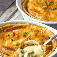 Creamy Chicken Pot Pie in two baking dishes.