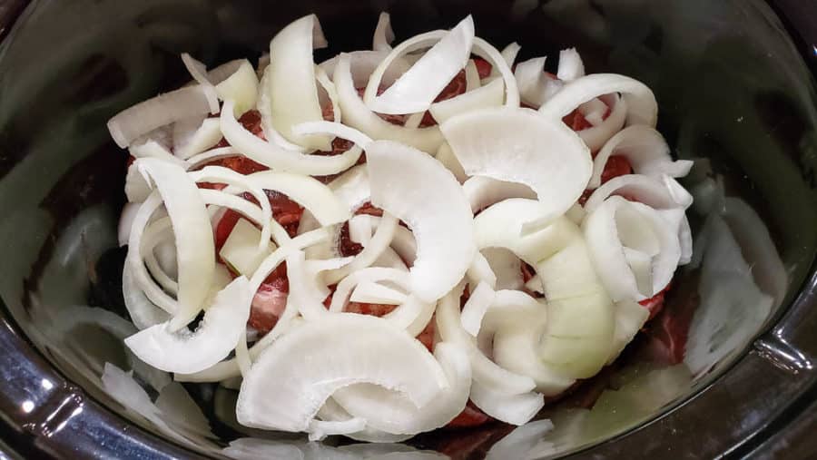 onions added to crockpot