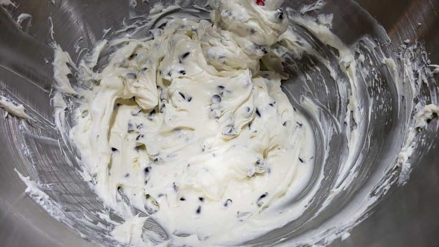 mini chocolate chips stirred into cream cheese mixture