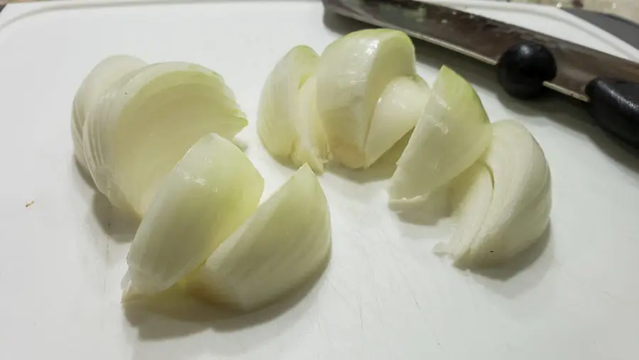 one onion cut into 8 pieces.