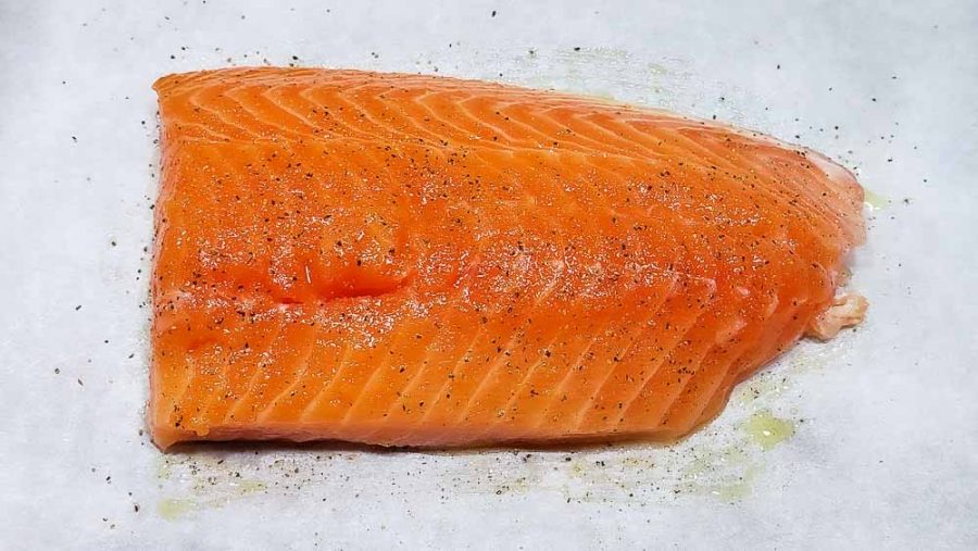 salmon filet sprinkled with salt and pepper