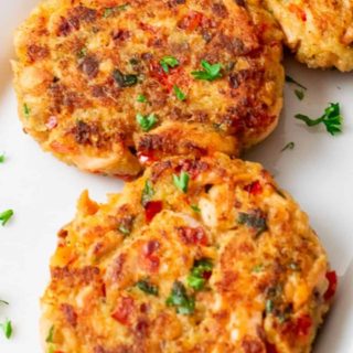 Salmon Patties on a plate.