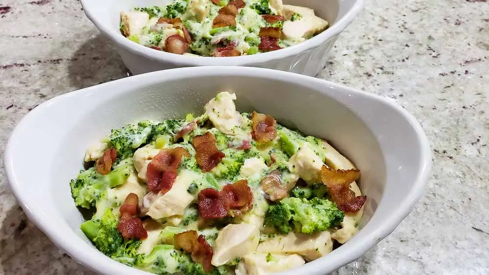 bacon crumbles added to top of chicken mixture