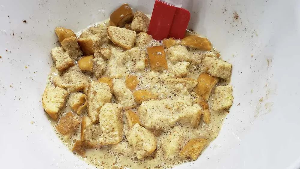 bread cubes mixed into the egg mixture