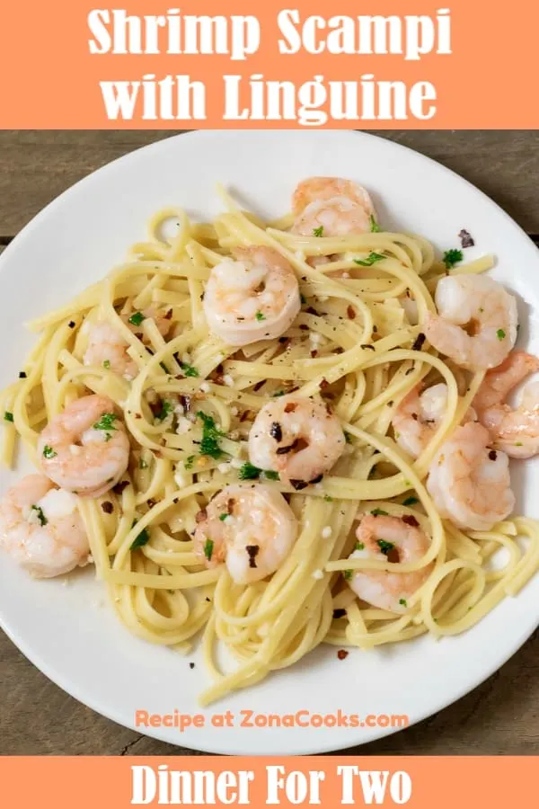 a graphic of Shrimp Scampi with Linguine Dinner For Two