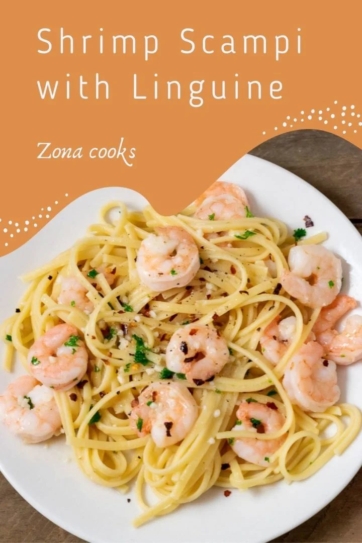 shrimp scampi without wine on a plate..