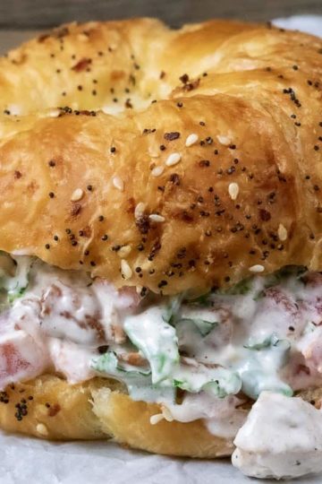 blt chicken salad on a large croissant