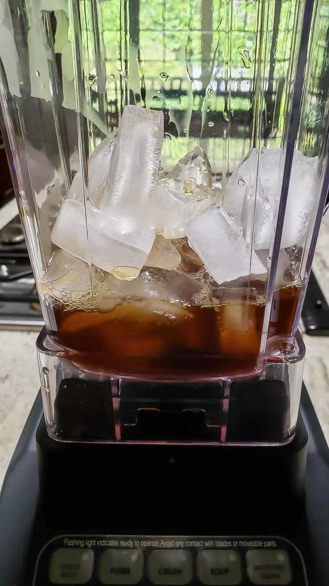 coffee and ice cubes in a blender.