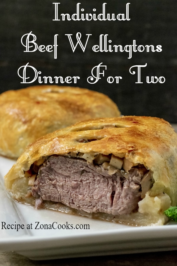 a graphic of Best Individual Beef Wellingtons Dinner For Two front view cut open to show filling.