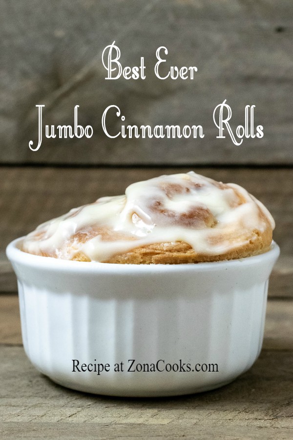a graphic of Best Ever Jumbo Cinnamon Rolls up close front view.