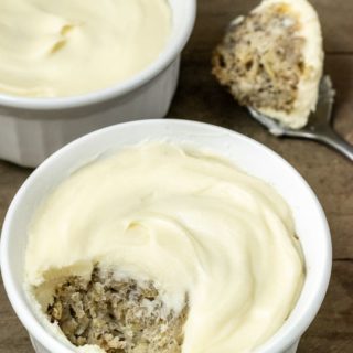 two Mini Banana Cakes in ramekin dishes.