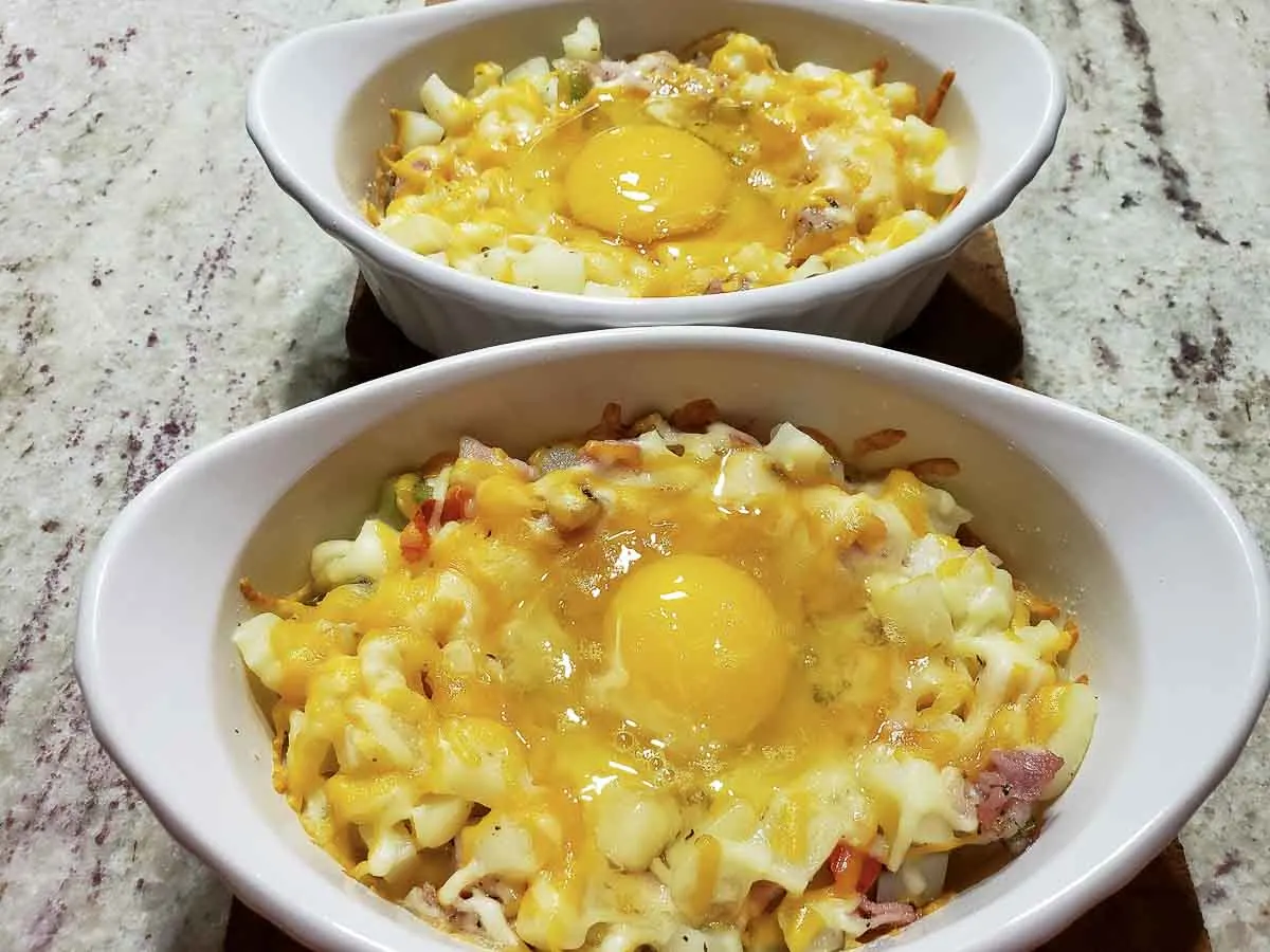 raw eggs added to tops of breakfast casseroles.