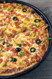 top down view of enchiladas pizza