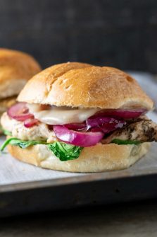 front view of Chicken Spinach Sandwich up close