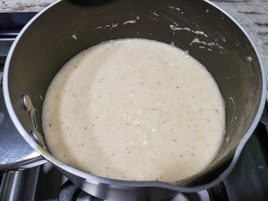 cordon bleu sauce cooking in a pan
