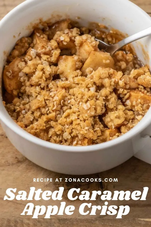a graphic of Salted Caramel Apple Crumble top down view.