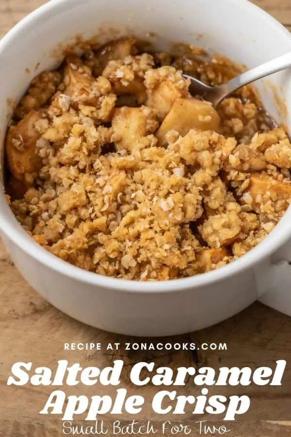 a graphic of easy Apple crumble Small Batch dessert for two.