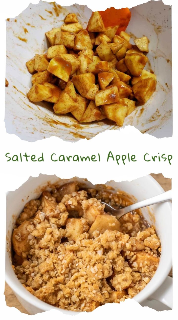 best Salted Caramel Apple Crispin a dish with a spoon.