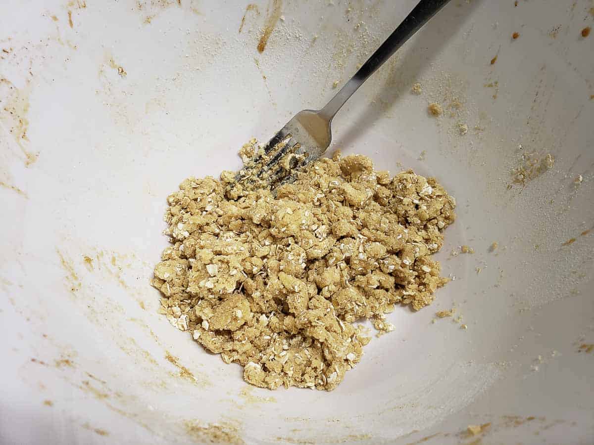 crumble topping mixed in a bowl.