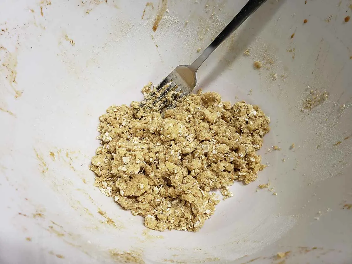 crumble topping mixed in a bowl.