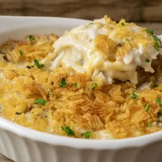 a close up of small hashbrown casserole for two